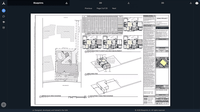 Construction documents built toward code compliance, generated by Blueprints AI